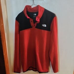 The North Face Red and Black Snap-Button Fleece Pullover